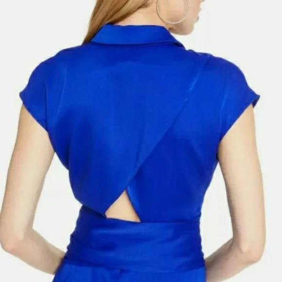 CUSHNIE ROYAL BLUE WRAP MIDI SHIRT DRESS - Picture 4 of 7